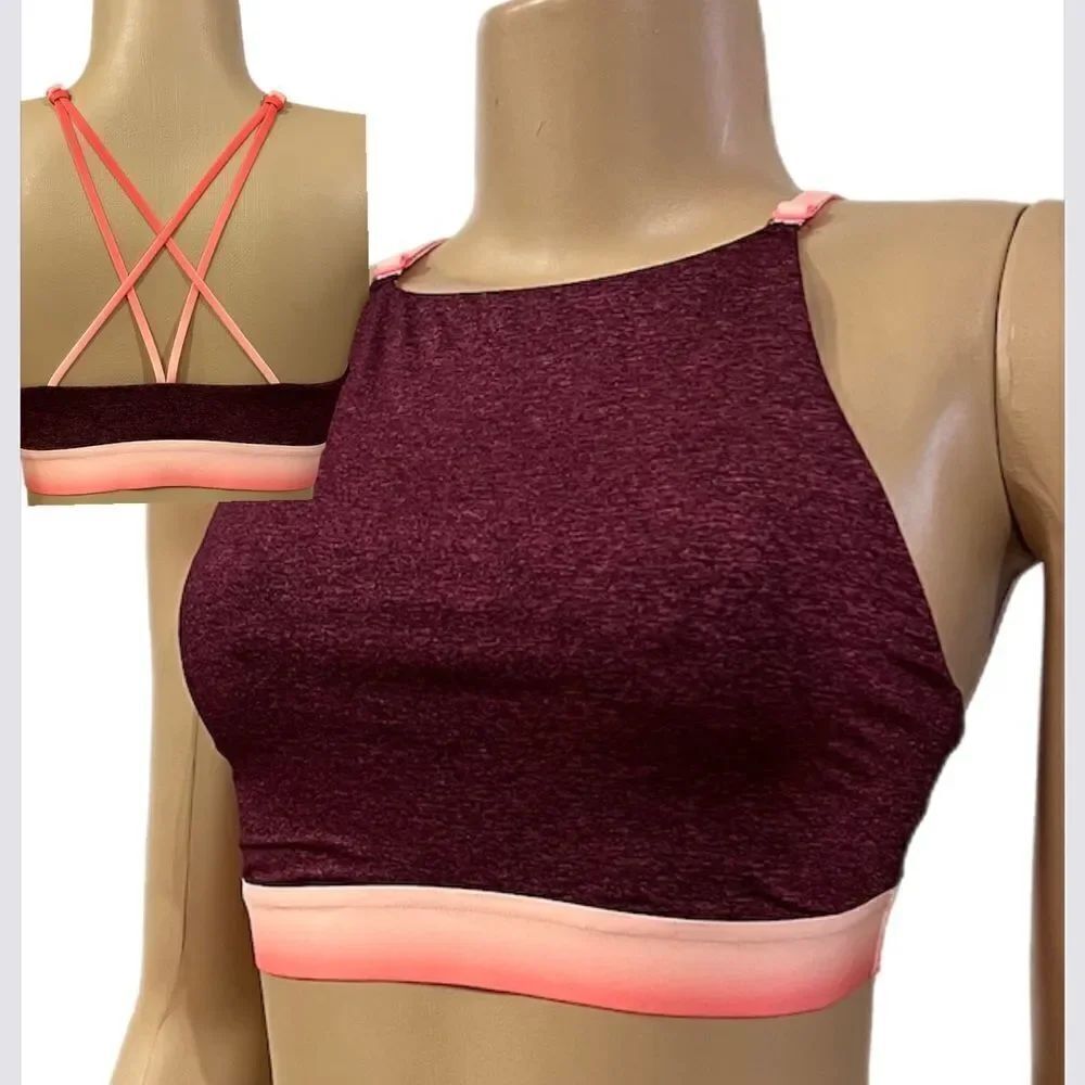 Victoria’s Secret high neck Strappy back Unlined YOGA bralette bra Medium Maroon